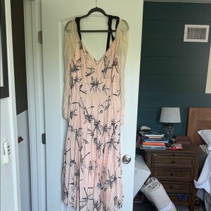 Anthropologie Peach and Black Long Sleeve Dress